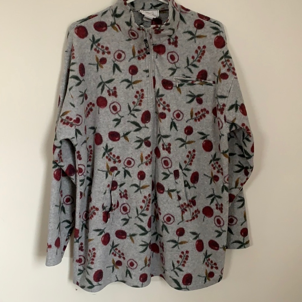 VINTAGE CHEROKEE FLEECE CHERRY PRINT JACKET WOMEN SIZE L